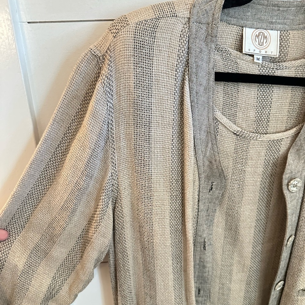 VTG MZM Sport M striped flax linen lagonlook bohemian Y2K 90's vest and jacket - Picture 6 of 16
